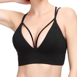 MotoRun Strappy Sports Bra Women’s M Black Push Up Bralette Racerback Athletic